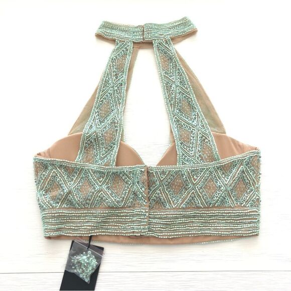 X by NBD REVOLVE Cool As Ice Top in Silver Mint Green Beaded Halter S NWT - Picture 4 of 12